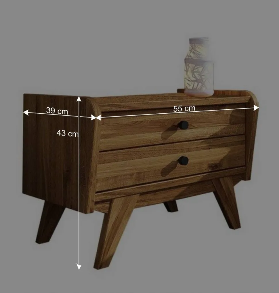 Wildeiche Holz Bett mit Überlänge 220 cm - Hardus (dreiteilig)