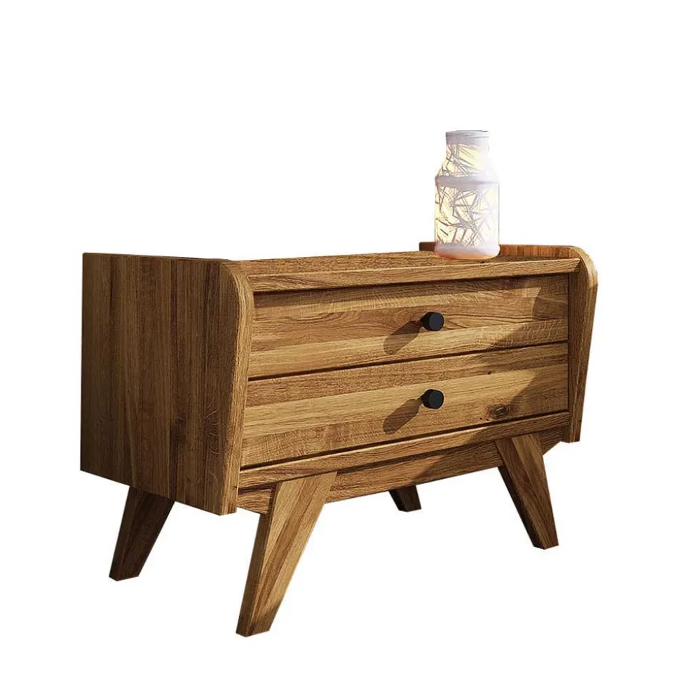 Wildeiche Holz Bett mit Überlänge 220 cm - Hardus (dreiteilig)
