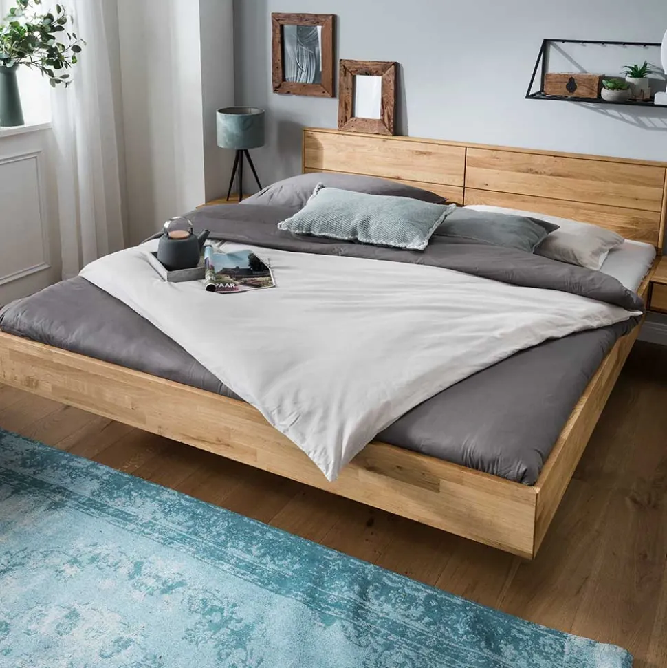 Wildeiche Holzbett in Schwebeoptik - Sesimbra