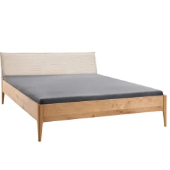 Wildeiche Holzbett mit Cord-Kopfteil - Babahira