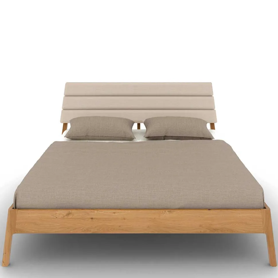 Wildeiche Holzbett mit Polsterkopfteil in Beige - Favorite