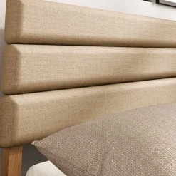 Wildeiche Holzbett mit Polsterkopfteil in Beige - Favorite