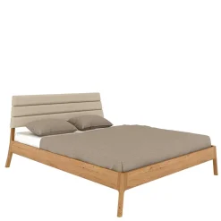 Wildeiche Holzbett mit Polsterkopfteil in Beige - Favorite