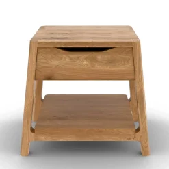 Wildeiche Holzbett mit Polsterkopfteil in Beige - Favorite