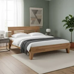 Wildeiche Holzbett Verinaros in Honigfarben geölt