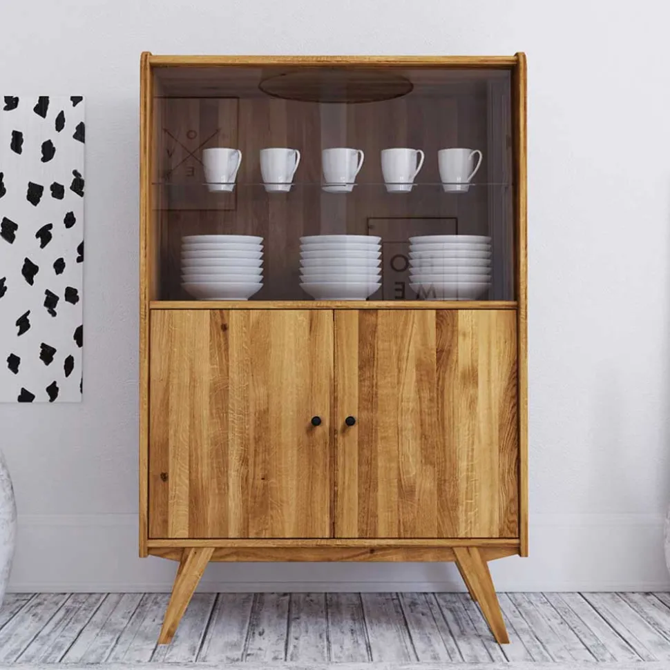 Wildeiche Mid Century Schrank mit zwei Glas Türen - Hardus