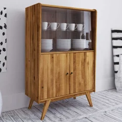 Wildeiche Mid Century Schrank mit zwei Glas Türen - Hardus