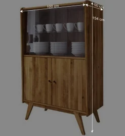 Wildeiche Mid Century Schrank mit zwei Glas Türen - Hardus