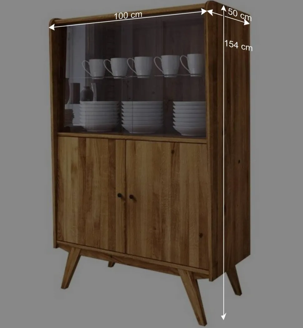 Wildeiche Mid Century Schrank mit zwei Glas Türen - Hardus