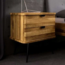 Wildeiche Nachtkommode mit hohen Stahlbeinen - Casarius