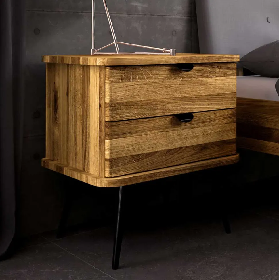 Wildeiche Nachtkommode mit hohen Stahlbeinen - Casarius