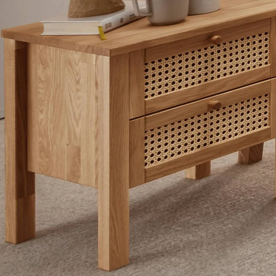 Wildeiche Nachtkommode mit Wiener Geflecht - Ambrosso