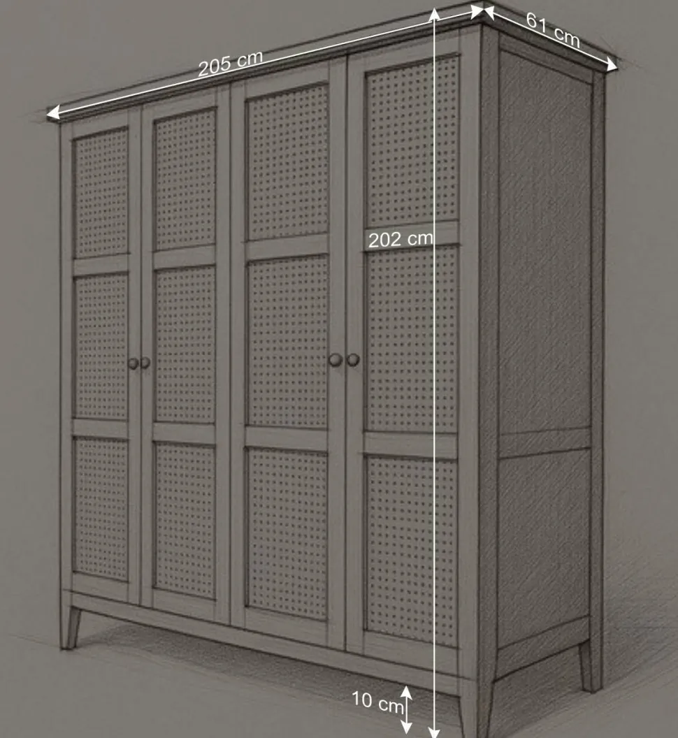 Wildeiche Schlafzimmerschrank mit Wiener Geflecht - Ambrosso