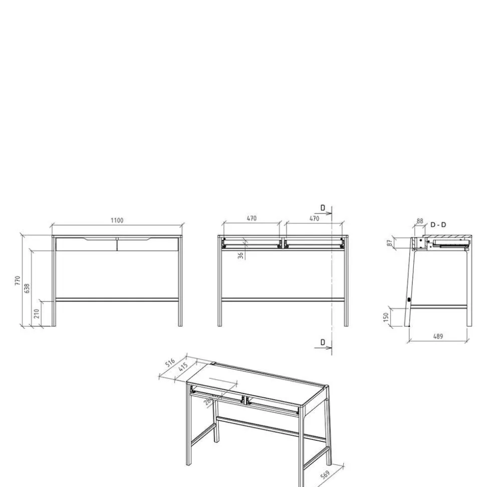 Wildeiche Schminktisch mit zwei Schubladen - Laida
