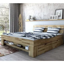 Wildeiche Schubkastenbett in modernem Design - Henrietta