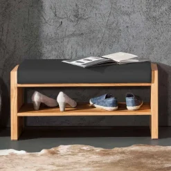 Wildeiche Schuhbank mit Leder Polsterung - Mandrey