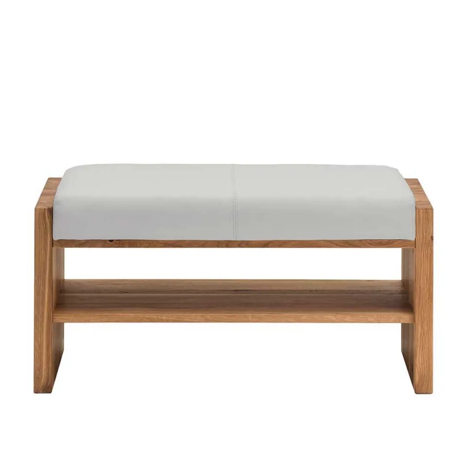 Wildeiche Sitzbank mit weißem Echtleder - Mandrey