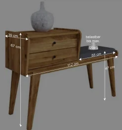 Wildeiche Telefonbank Flurbank mit Schubladen - Hardus