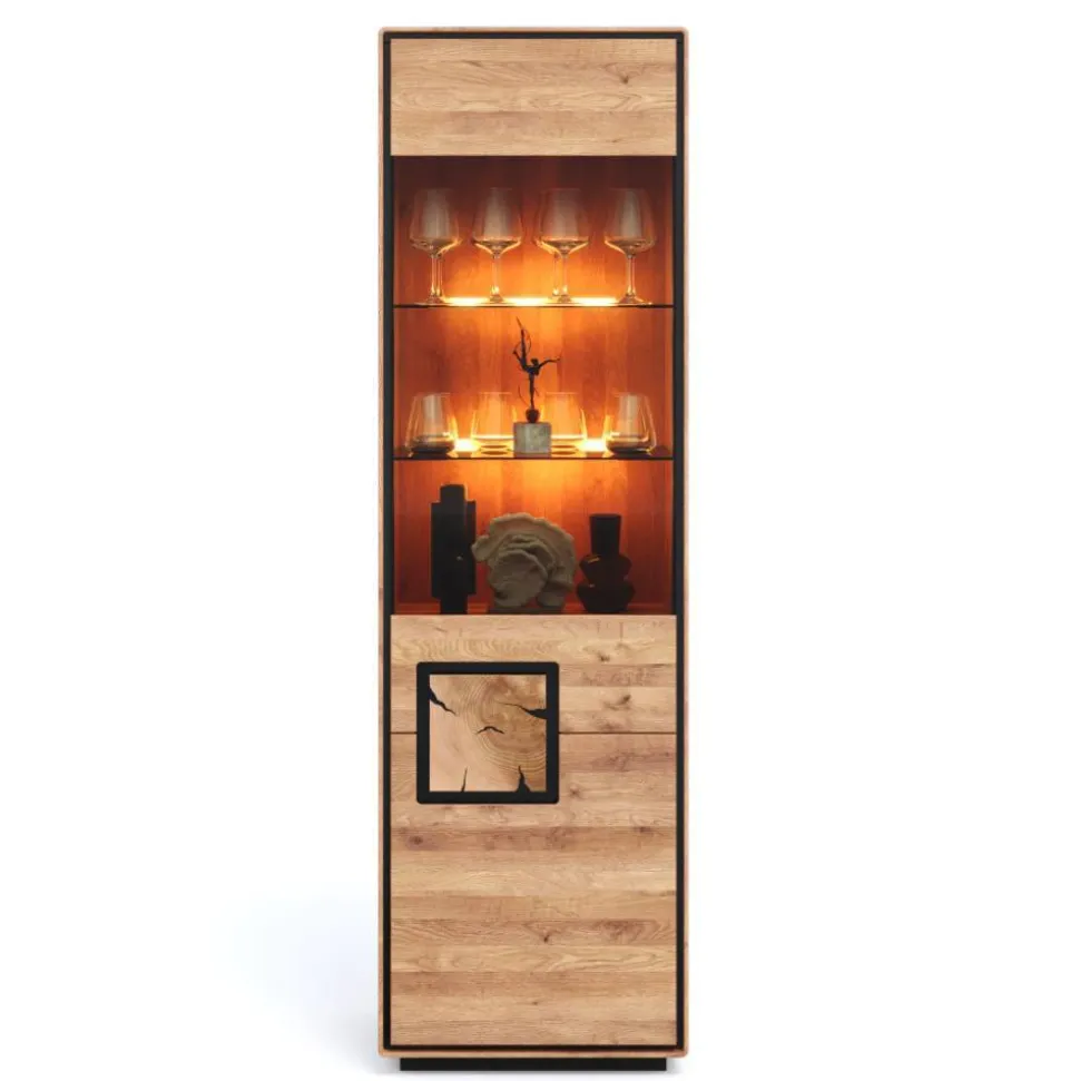 Wildeiche Vitrine in Natur mit Schwarz - Shipper