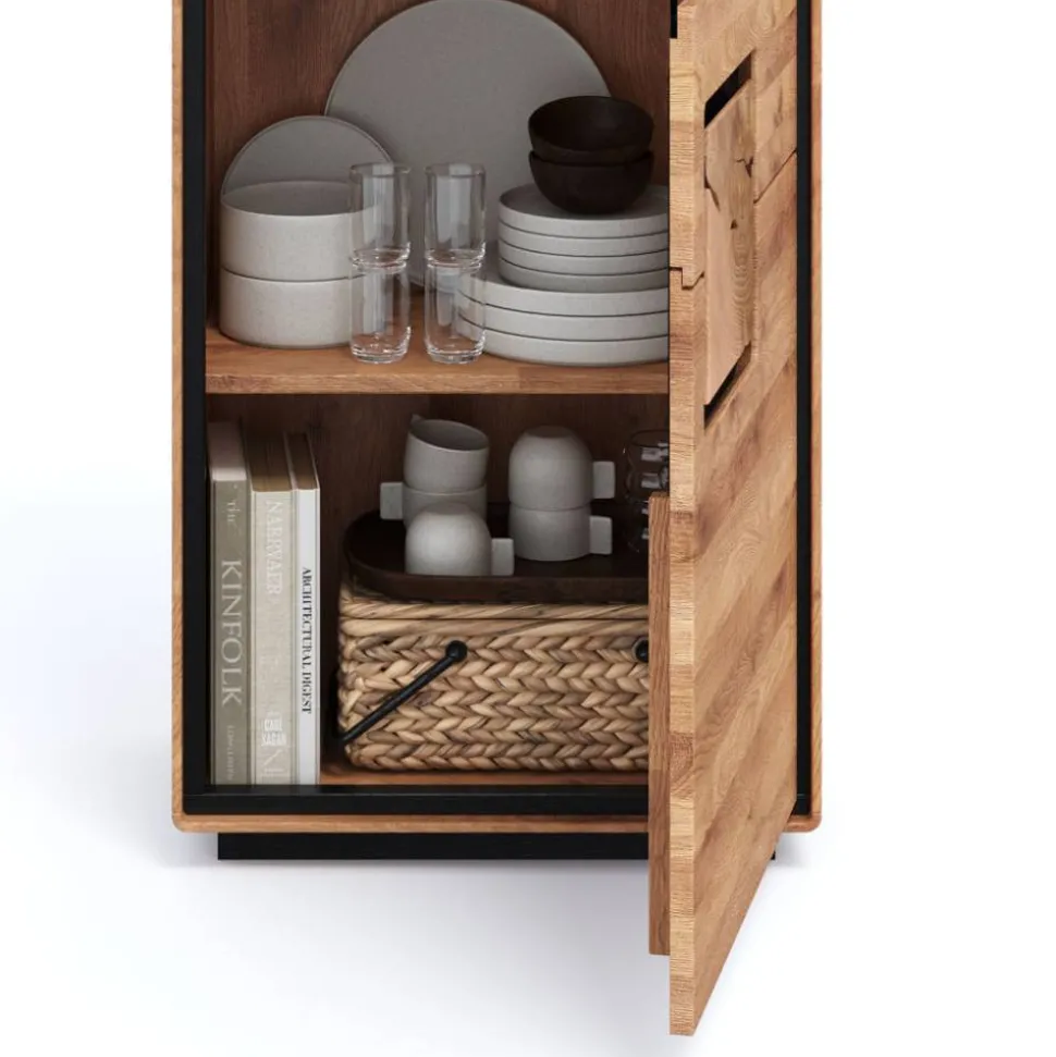 Wildeiche Vitrine in Natur mit Schwarz - Shipper