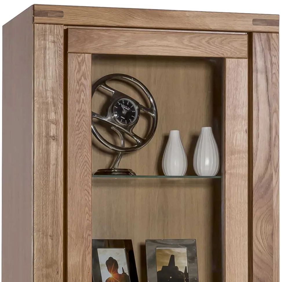 Wildeiche Vitrinenschrank mit 3 Schubladen - Maila