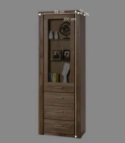 Wildeiche Vitrinenschrank mit 3 Schubladen - Maila