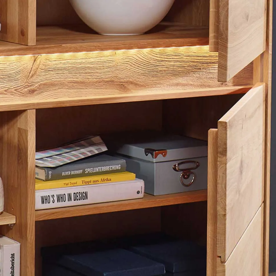 Wildeiche Wohnzimmerschrank mit Glas Einsatz - Acmida