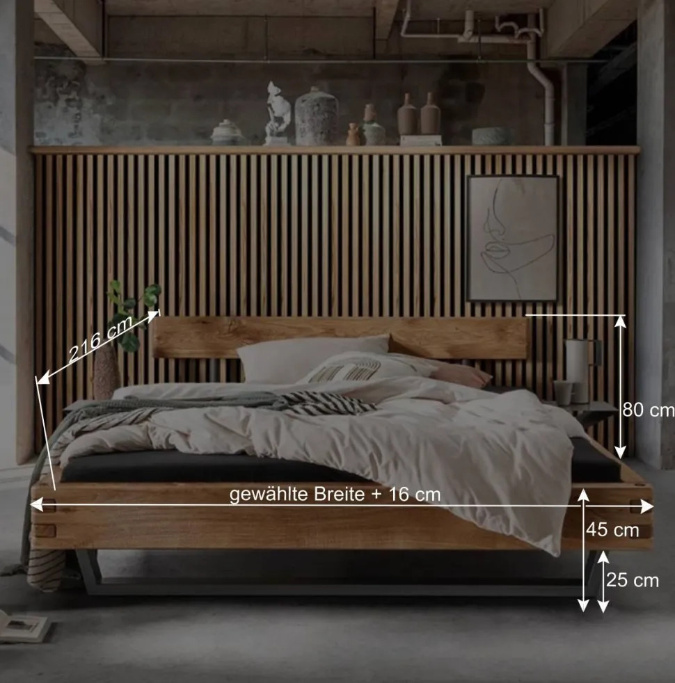 Wildeichebett mit Balken-Kopfteil - Swan