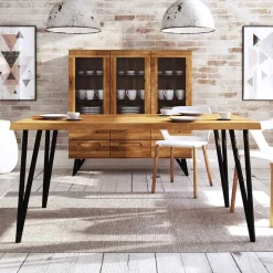 Wildeichetisch mit Baumkante & Stahlbeinen - Mandirov