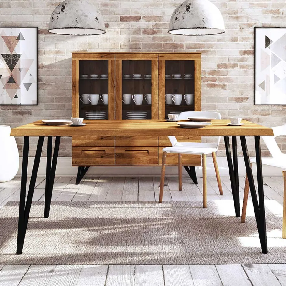 Wildeichetisch mit Baumkante & Stahlbeinen - Mandirov