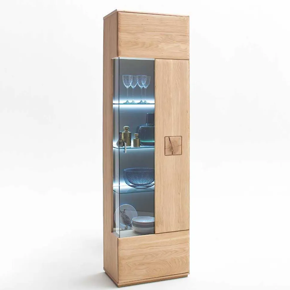 Wohnkombination in Eiche Bianco teilmassiv Pontros optional mit LED (vierteilig)