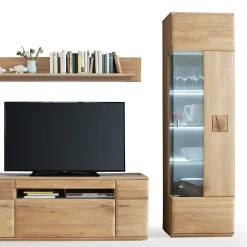 Wohnkombination in Eiche Bianco teilmassiv Pontros optional mit LED (vierteilig)