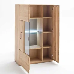 Wohnkombination in Eiche Bianco teilmassiv Pontros optional mit LED (vierteilig)