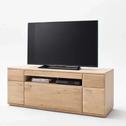 Wohnkombination in Eiche Bianco teilmassiv Pontros optional mit LED (vierteilig)