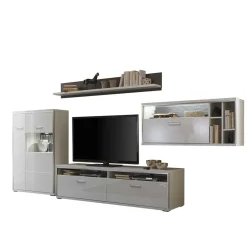 Wohnkombination Tacroma in Hochglanz Weiß (vierteilig)