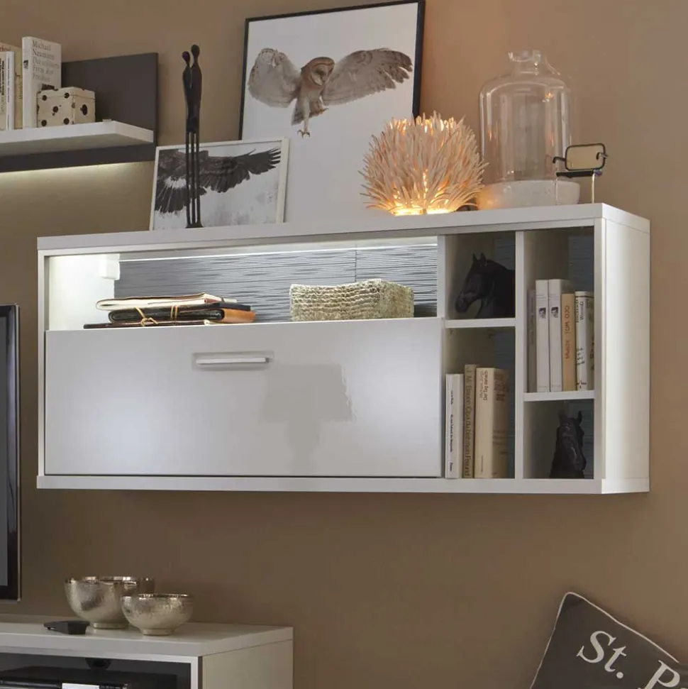 Wohnkombination Tacroma in Hochglanz Weiß (vierteilig)