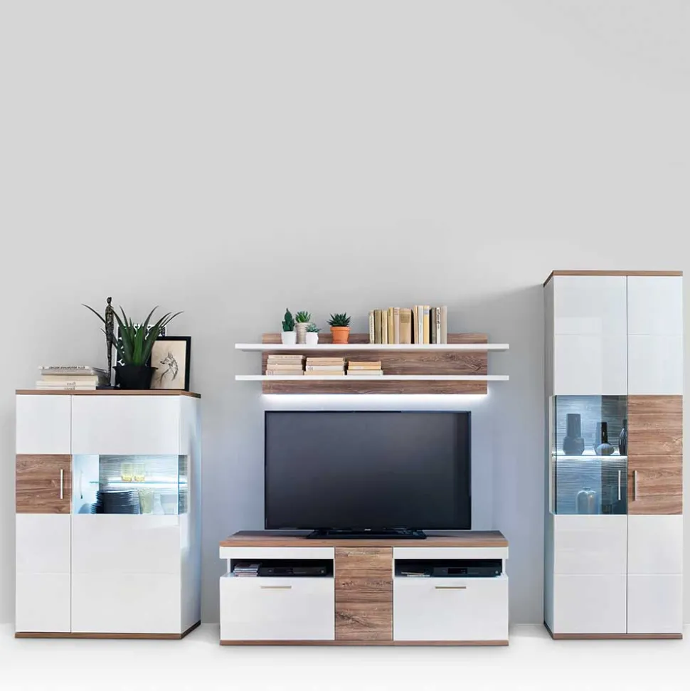 Wohnmöbel Set in Weiß Hochglanz - Icadro (vierteilig)