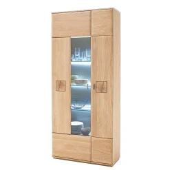 Wohnraum Vitrinenschrank Pontros in Eiche Bianco teilmassiv