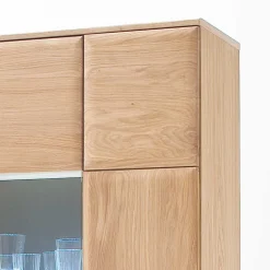 Wohnraum Vitrinenschrank Pontros in Eiche Bianco teilmassiv