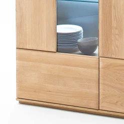 Wohnraum Vitrinenschrank Pontros in Eiche Bianco teilmassiv
