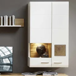 Wohnwand Hängeschrank in Weiß Eiche - Lisepio