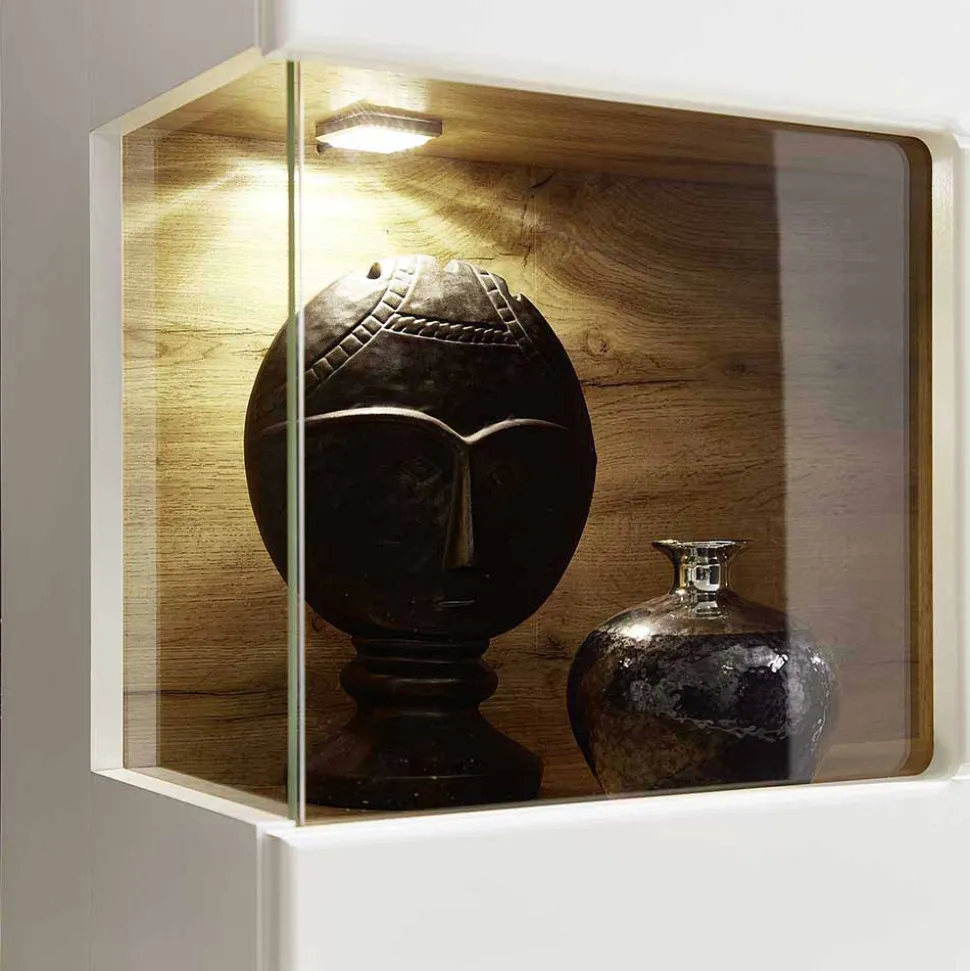 Wohnwand Hängeschrank in Weiß Eiche - Lisepio