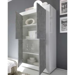 Wohnwand in Beton Optik & Weiß HG - Narandu (dreiteilig)