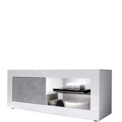 Wohnwand in Beton Optik & Weiß HG - Narandu (dreiteilig)