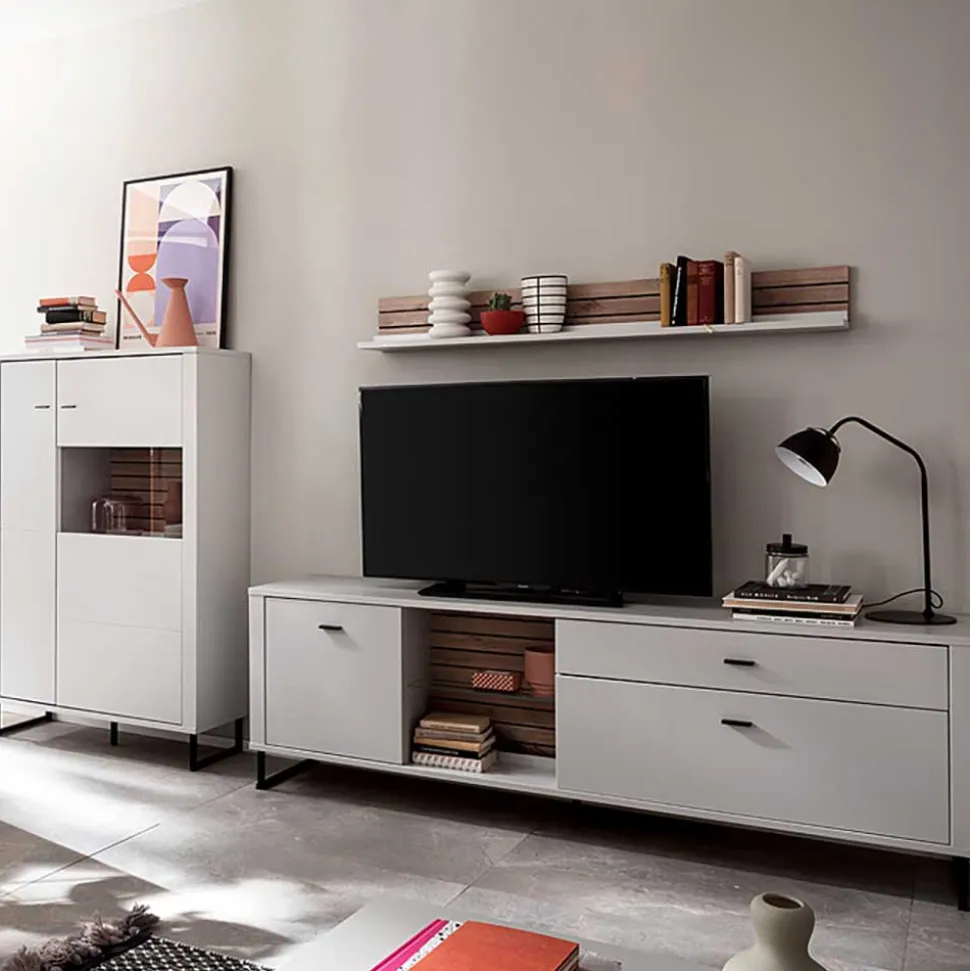 Wohnwand in Weiß mit Wildeiche - Varzino (dreiteilig)