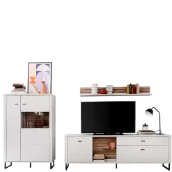 Wohnwand in Weiß mit Wildeiche - Varzino (dreiteilig)