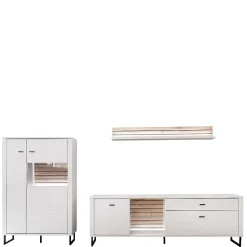 Wohnwand in Weiß mit Wildeiche - Varzino (dreiteilig)