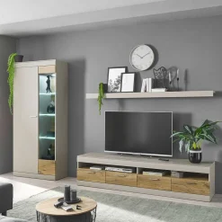 Wohnwand Kombination in Hellgrau & Zinneiche - Lioscas (dreiteilig)