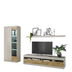 Wohnwand Kombination in Hellgrau & Zinneiche - Lioscas (dreiteilig)