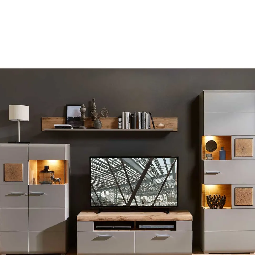 Wohnwand Möbel in Grau & Eiche - Fraguca (vierteilig)